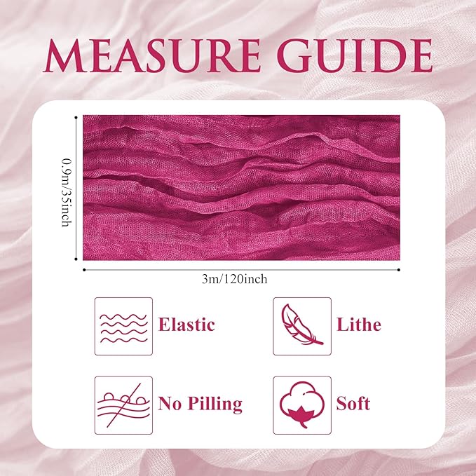 3PCS Table Runner Cheesecloth 10FT Fuchsia Boho Gauze Cheese Cloth Rustic Sheer Table Runners for Wedding Birthday Bridal Baby Shower Party Decoration