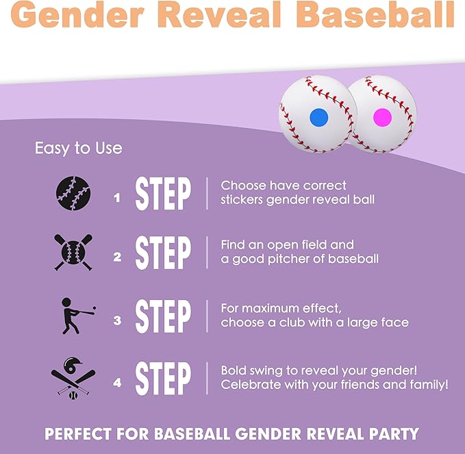 ARELUX Gender Reveal Baseball Color Powder Exploding Ball Kit 4 Baseballs Full Powder Great Smoke for Baby Boys Girls Gender Reveal Party for Baseball Theme