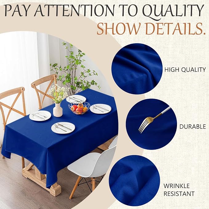 60x102 Table Cloth - 6 Pack Rectangular Black Washable Stain and Wrinkle Resistant Polyester Table Cover for Dining Tables, Various Parties and Camping (Royal Blue)
