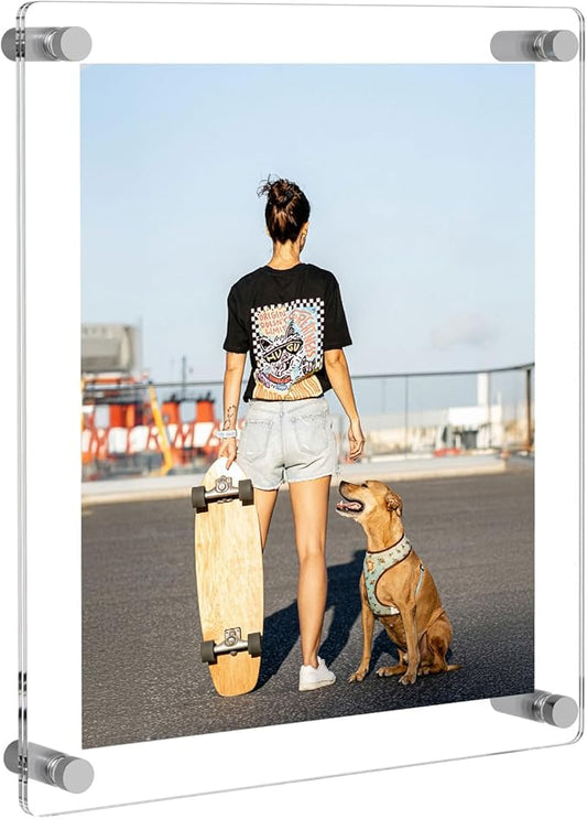 NIUBEE Clear Acrylic 8x10 Wall Mount Picture Frame, Floating Frames for Photography Display (Full Frame is 9.7x11.7 inch)