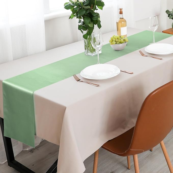 Aneco 4 Pack Satin Table Runner 12 x 108 Inch Gradient Sage Green Long Bright Silk and Smooth Fabric Party Table Runner for Wedding Banquet Party Decoration