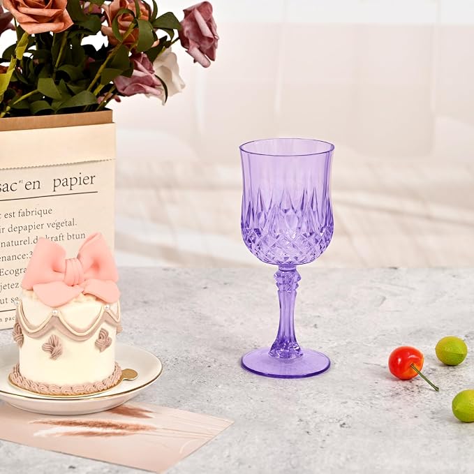 48Pack Light Purple Plastic Wine Glasses,Vintage Plastic Goblets for Parties, Light Purple Drinking Glasses Crystal Water Goblets Reusable for Wedding Reception, Grand Event Party Supplies