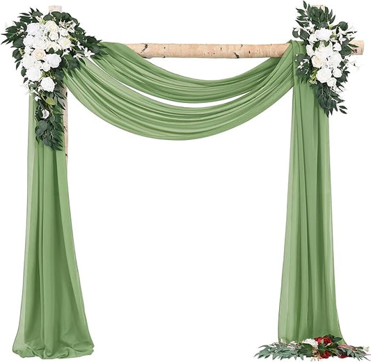 Wedding Arch Draping Fabric,2 Panels 28" x18ft Sage Green Wedding Arch Drapes for Ceremony Sheer Chiffon Fabric Drapes Arbor Drapery Decorations for Reception Party