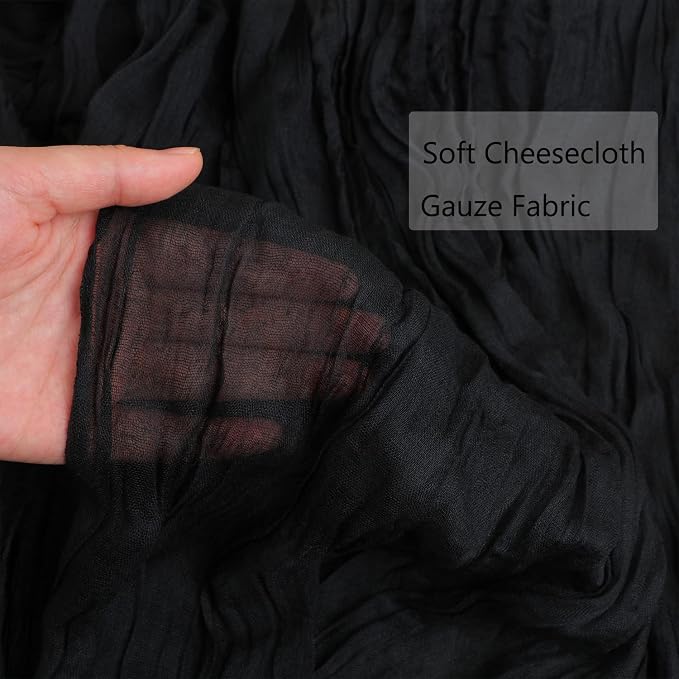 Snowkingdom 6PCS 10 Ft Black Cheesecloth Table Runner, 120 inch Long Cheese Cloth Boho Gauze Runners for Wedding Bridal Baby Shower Birthday Holiday Party Halloween Table Decorations