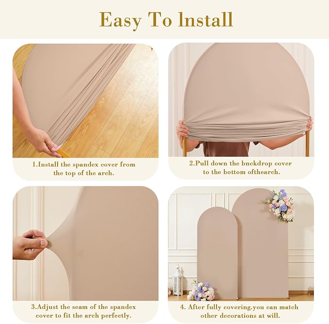 7.2FT 6FT Arch Backdrop Cover for Party, Set of 2 Stretchy Spandex Fitted Arch Stand Cover for Baby Shower, Birthday Wedding Decor, Chiara Backdrop Cover with Double-Sided Design(Nude, Brown)
