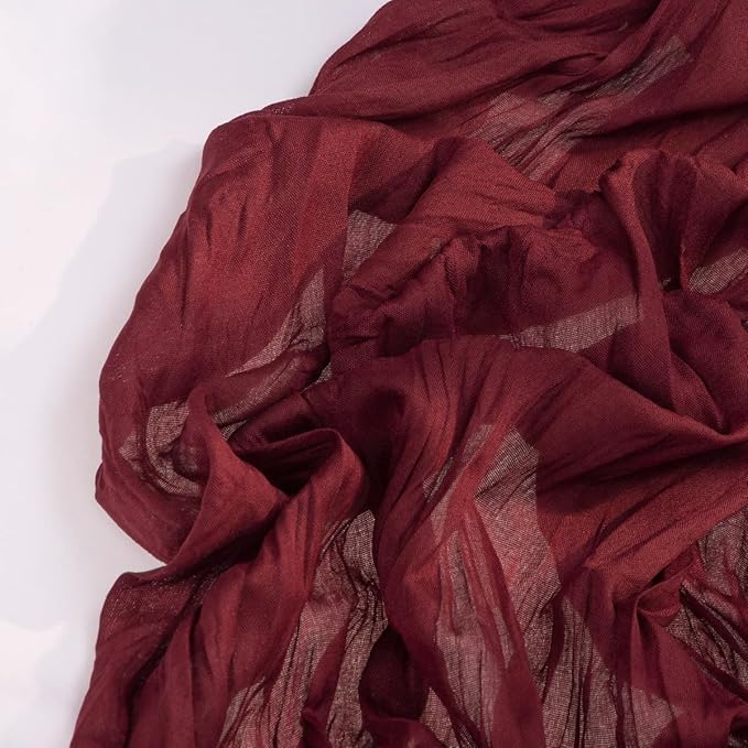 DeZerlor Burgundy Red Cheesecloth Table Runner Spring Easter Table Runner Boho Gauze 120 Inches Cheese Cloth Table Decor for Wedding Bridal Baby Shower Parties