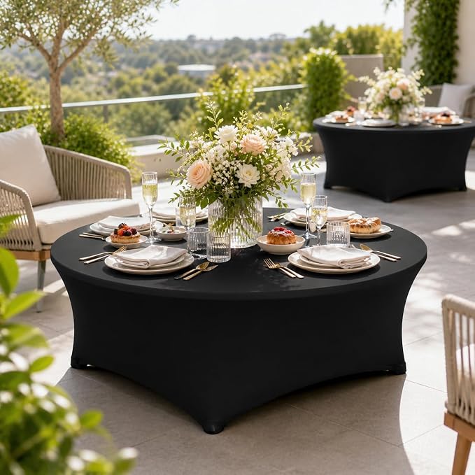 Round Table Covers - 6 Pack 72x30 Inch Table Cloth - Black Fitted Stretch Spandex Round Tablecloth for Party, Exhibition, Wedding, Event, Banquet