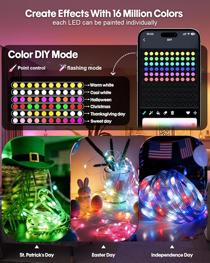 Super RGB Smart Fairy Lights 98.4Ft 300LEDs, Color Changing led String Lights with Remote & APP Control, DIY RGB-IC Dynamic Multicolor Twinkle Lights for Indoor Room Bedroom Birthday Party Decor