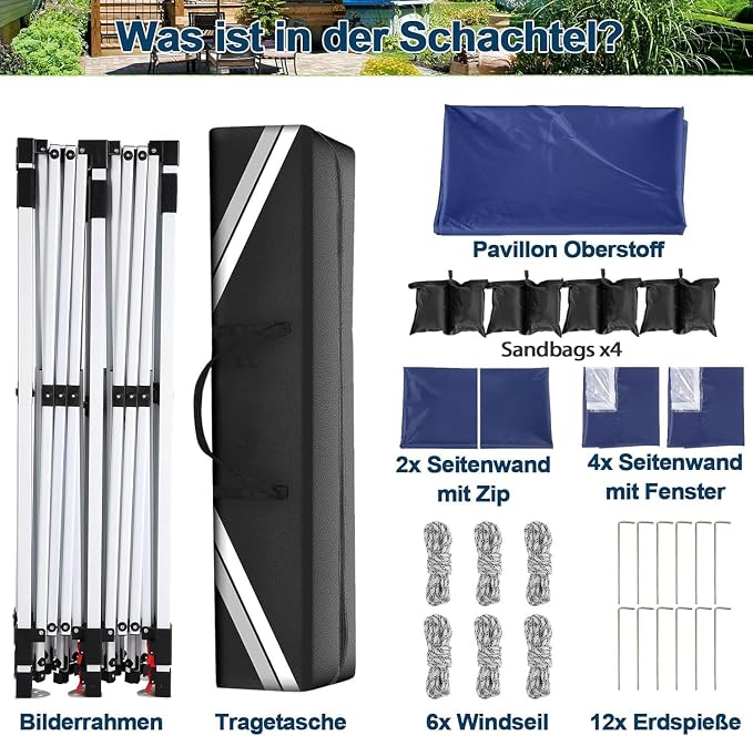 COBIZI Canopy 10x20 Pop Up Canopy Tent with Sidewalls, Waterproof Commercial Canopy Ez Outdoor Instant Gazebo UV Protection 50+ Event Shelter, Garden Tents for Parties with Sandbags, Navy Blue