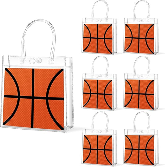 Lonfliness 24Pcs Clear PVC Gift Bags with Handles Bulk 8 x 8 x 3In Sport Theme Goodie Treat Candy Bags Team Wrap Tote Bag for Boys Birthday Party Baby Shower Decors Supplies (Basketball)