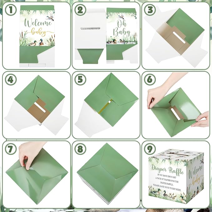 Teling 51 Pieces Diaper Raffle Tickets with Card Box Baby Shower Decorations Baby Shower Holder Box for Girl Boy Diaper Raffle Party(Mallard Duck)