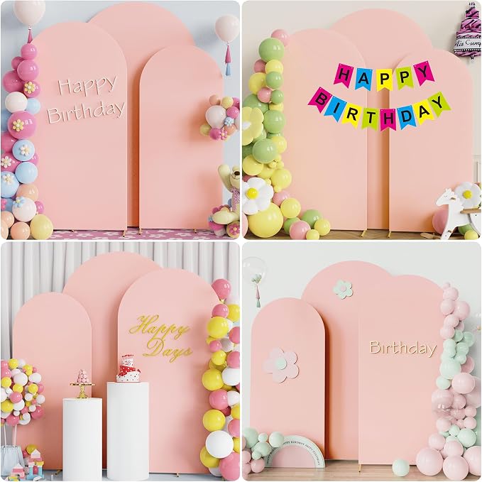 Wokceer Wedding Arch Cover (7.2FT, 6.6FT, 6FT) Set of 3 Spandex Fitted Wedding Arch Stand Covers for Round Top Chiara Arch Backdrop Stands Cover for Birthday Party Ceremony Banquet Decor Pale Pink
