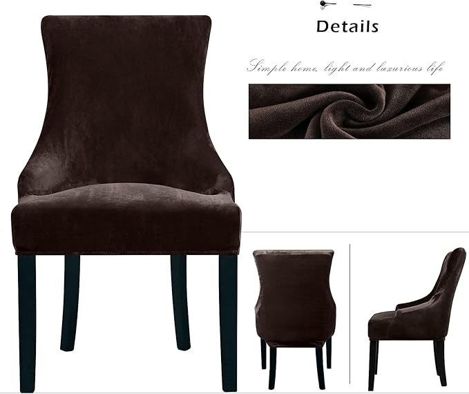 Lellen Velvet Stretch Wingback Chair Cover Slipcover - Reusable Protector Cover for Dining Room Banquet Home Decor etc Machine Washable Hand Washable (Set of 1, Brown)