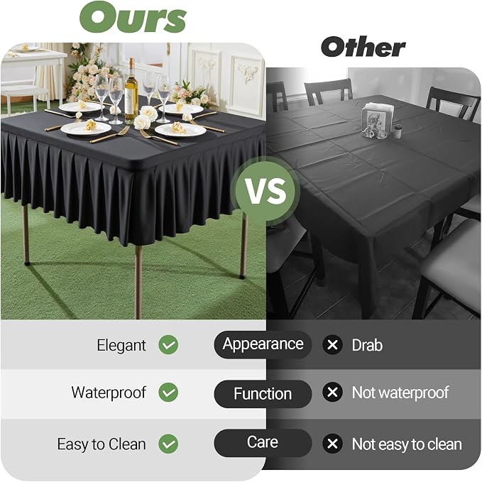 Shillance 48x48 Inch Black Spandex Square Tablecloth 2 Pack,Wrinkle Free Black Fitted Table Cloth for Square Tables,Washable Pleated Table Cover for Wedding Birthday Cocktail Party Buffet Dinner