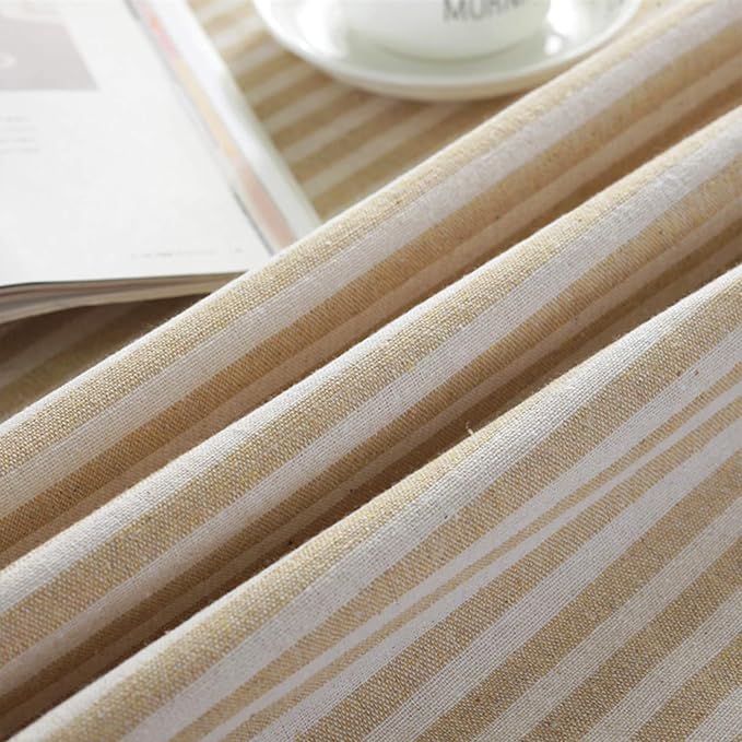 meioro Round Tablecloth Stripe Tassel Table Cloth Cotton Blend Dust-Proof Table Cover for Dining Circle Coffee Side End Card Tables, Parties Holiday Indoor Outdoor Use (Beige Stripes, 39 Inch)
