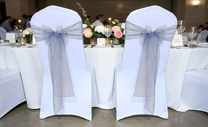 MDS® Pack of 75 Organza Chair Sashes for Wedding Decoration, Reusable Sheer Chair Bows for Banquet Chair Cover, Reception, Bridal Shower, Baby Shower, Birthday Party & Special Events - Dusty Blue