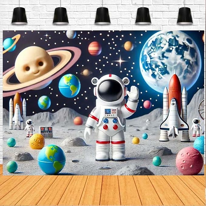 Space Astronaut Photo Backdrop Astronaut Outer Space Party Photography Background Out Space Galaxy Planets Astronaut Baby Shower Backdrop Solar System Planets Galaxy Boys Birthday Banner(B, 6x4feet)