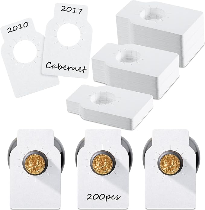 200 Pieces Wine Bottle Tags Paper Cellar Label Reusable Racks Marker Wine Bottle Neck Id Tags Double Sided Bottles Hanging Tag for Seller Bridal Shower Party (White)