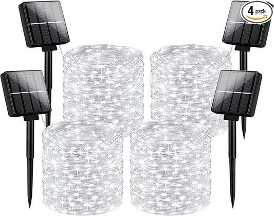 Brightever Solar String Lights Waterproof 288FT, 4-Pack Each 72FT 200 LED Solar Powered Fairy Lights with 8 Modes, Solar Twinkle Lights for Outside, Tree, Backyard, Balcony, Christmas (Daylight White)