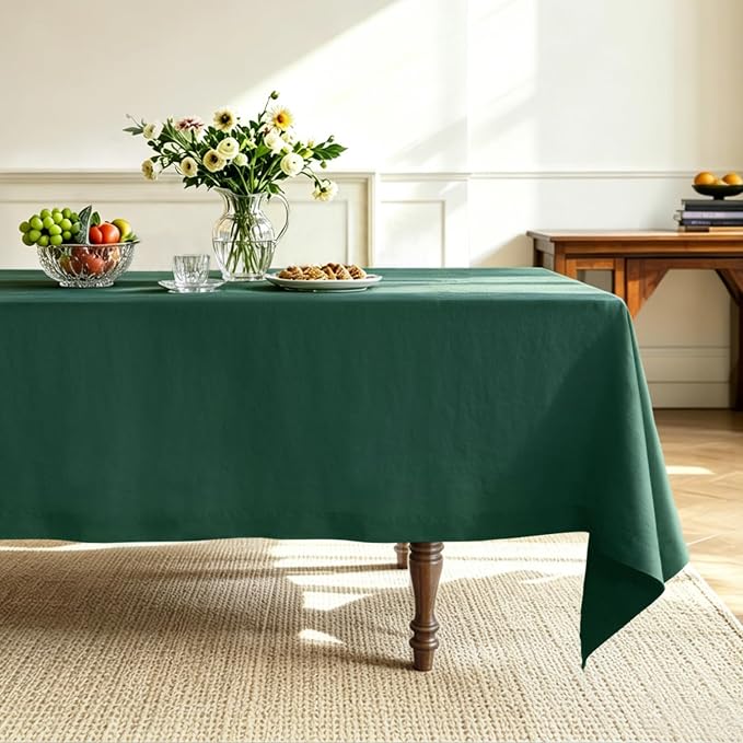 Linen World Linen Tablecloth,100% French Linen Green Tablecloth 90" x 60" Inch,Washable Rectangular Tablecloth for Dining,Outdoor,Weddings and Restaurants,Decorative Thanksgiving Christmas