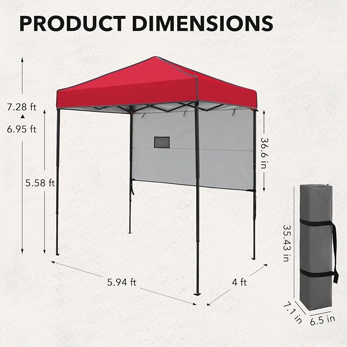 6x4 Pop Up Canopy Tent with Half Wall Panel, Instant Portable Beach Canopy, Outdoor Tent with Carry Bag for Camping, Sports, Tailgating, Events, Red