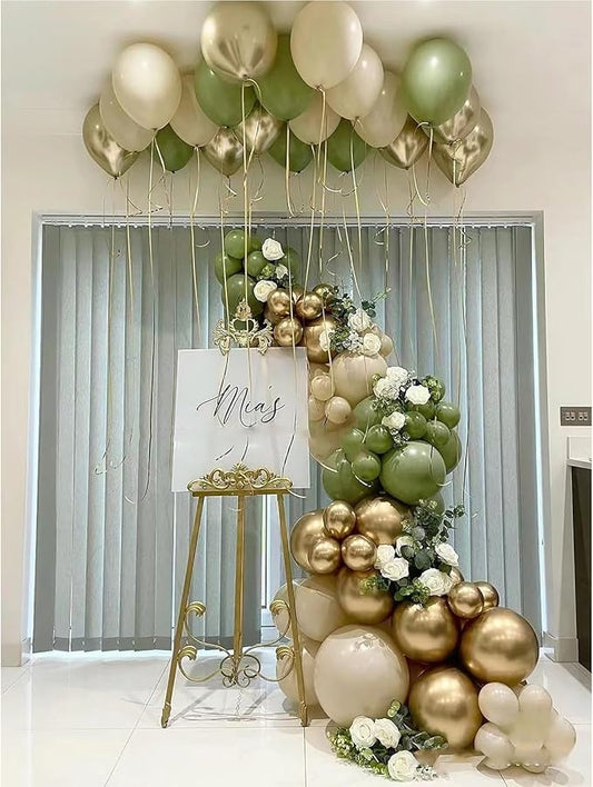 156pcs Sage Green White Sand Gold Balloon Garland Arch Kit, Mixed Size 5''/12''/18''Retro Olive Green Latex Balloons For Rustic Boho Wedding Engagement Baby/Bridal Shower Birthday Party Decorations