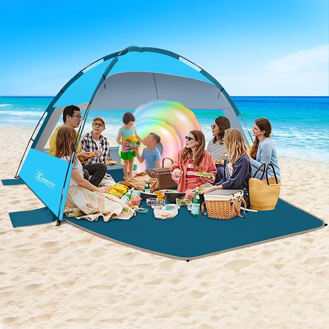 COMMOUDS Beach Tent Sun Shelter for 3/4/6/8 Person, UPF 50+ UV Protection Beach Shade Canopy Tent, Lightweight, Easy Set Up and Carry