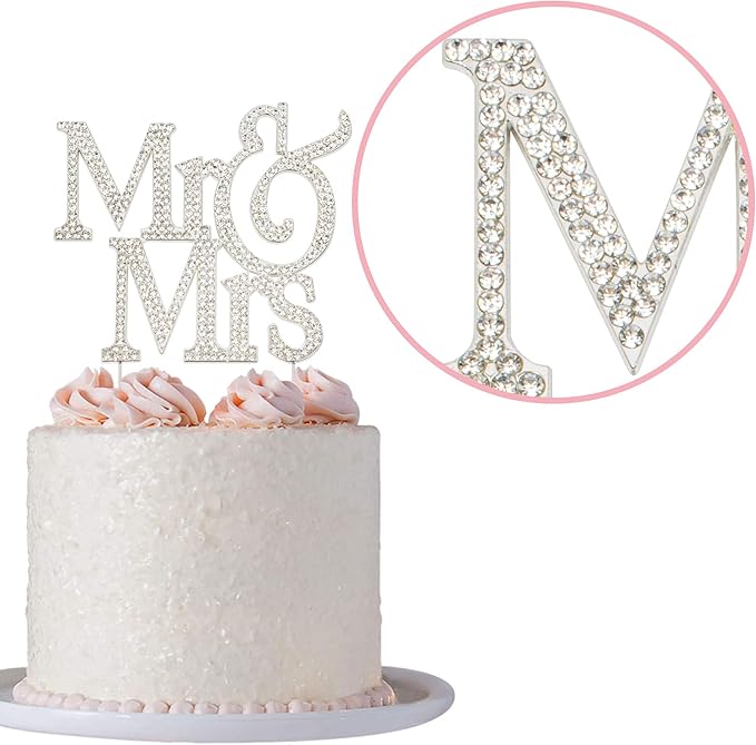 Mr and Mrs Wedding Cake Topper - Premium Silver Metal - Sparkly Wedding or Anniversary Cake Topper - Now Protected in a Box