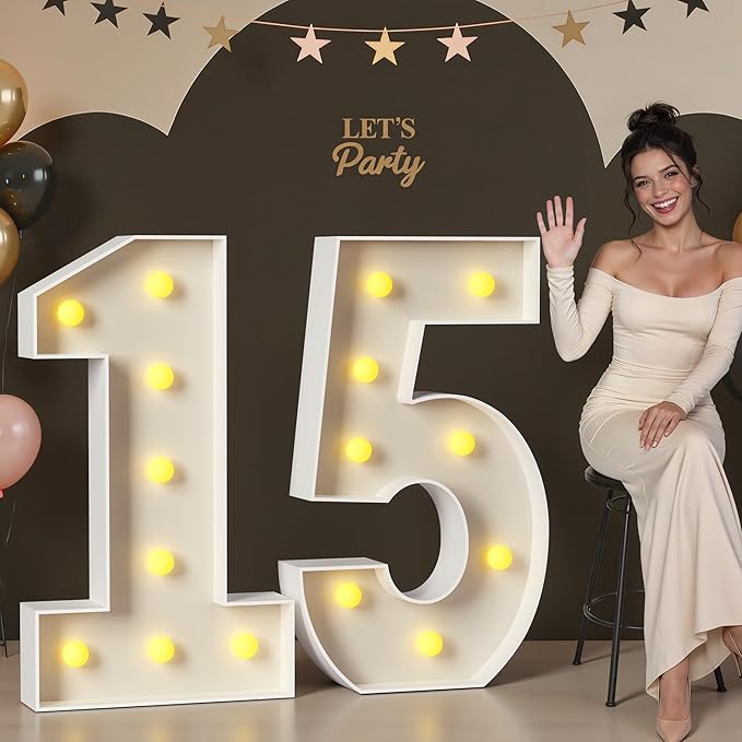 15 Light up Numbers 3 Feet Tall, 15 Marquee Numbers for Party, Numero 15 Decoracion para Quinceañera, 15th Birthday Decorations, Big 15 Sign with Light for Anniversary, Birthday Backdrop Decor