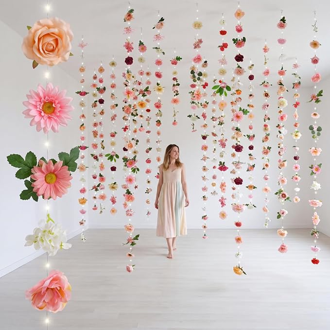 Suncalla 6 Pack 35.4ft Fake Flower Garland Backdrop with LED Lights Hanging Wildflower Floral Vine Decorations for Wedding Bridal Shower Birthday Baby Shower Party Backdrop(Lovely,Multicolor)