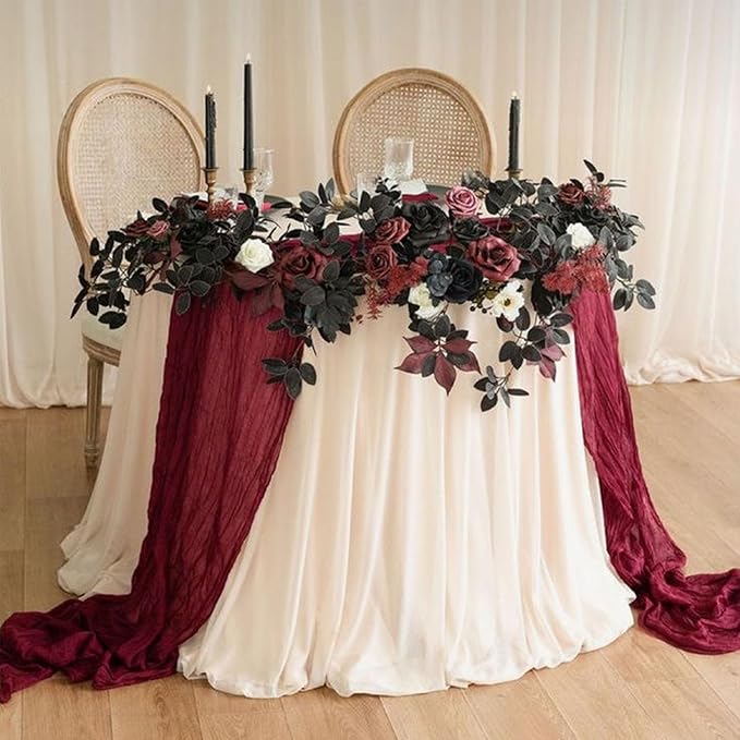 12Pack Wine Red Table Runner 10Ft Burgundy Cheesecloth Table Runners Long Cheese Cloth Table Runners for Wedding Party Bridal Shower Thanksgiving Christmas