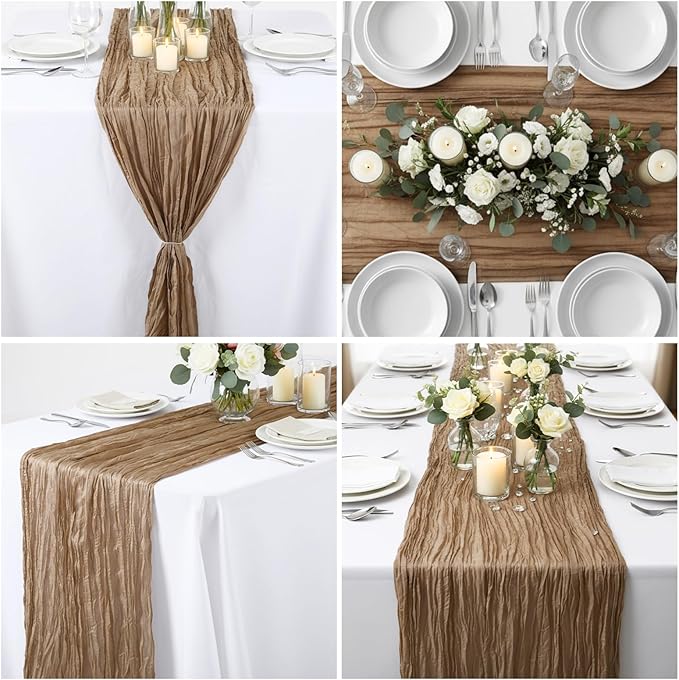 LemonRoad 4 Pcs 20ft Cheesecloth Table Runners Extra Long Boho Rustic Gauze Fabric Cheese Cloth Runner for Wedding Decorations Baby Shower Party Supplies Boho Table Bridal Shower Decor (Nude)