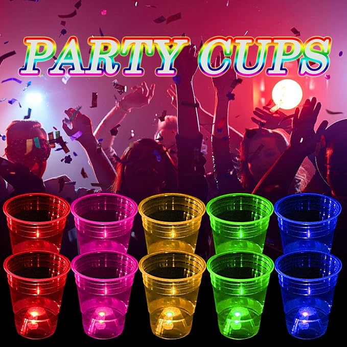 40 Pcs Glowing Party Cups 16oz for Indoor Outdoor, Light Up Cups Favors for Party Supplies, 5 Bright Multi-Color Glow in the Dark Cups for Neon, Birthday, Beach, Holidays Decoration