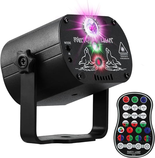 DJ Disco Stage Party Lights, LED Sound Activated Laser Light RGB Flash Strobe Projector with Remote Control for Christmas Halloween Decorations Karaoke Pub KTV Bar Dance Gift Birthday Wedding