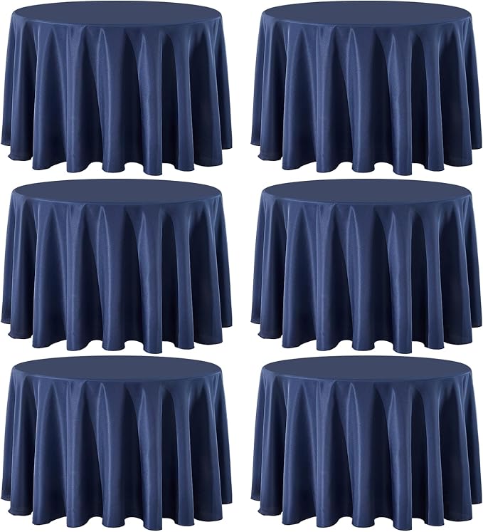 Round Tablecloth 120 Inch Tablecloth 6 Pack Navy Blue Table Cloths Washable Decorative Linen Polyester TableClothes Cover for Dining Table Banquets Buffet Parties and Wedding