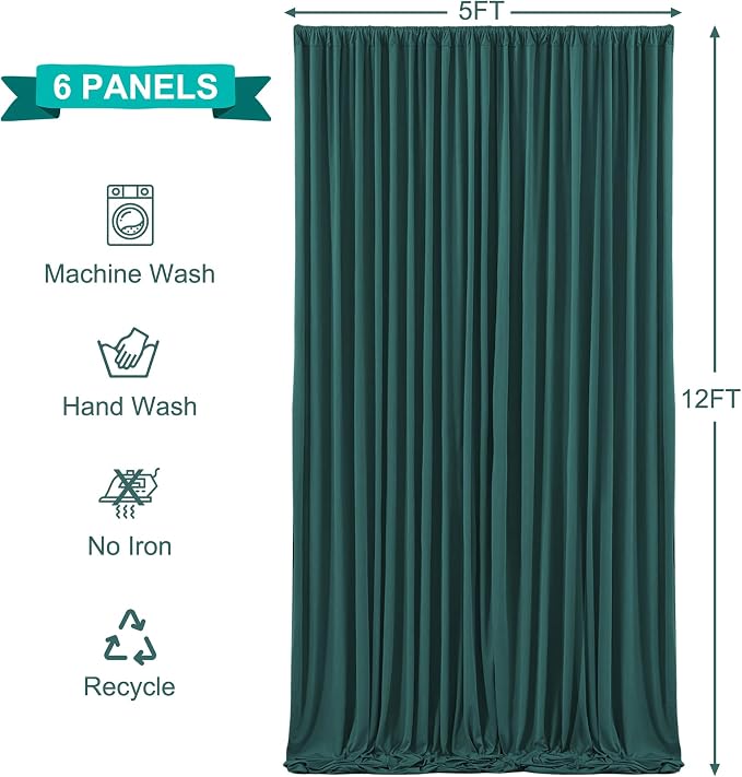 6 Panels Hunter Green Backdrop Curtains for Wedding Party Wrinkle Free Backdrops Curtain Drapes Fabric Decorations Photo Back Drop Cloth for Baby Shower Photography Stage Reception 30ft(W) x 12ft(H)