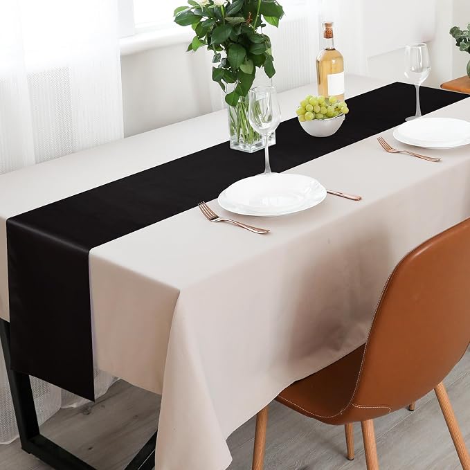 Aneco 4 Pack Satin Table Runner 12 x 108Inch Long Bright Silk and Smooth Fabric Party Table Runner for Wedding Banquet Party Decoration-Black