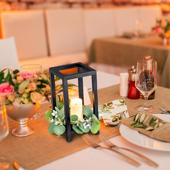 Geelin 10 Pcs Wooden Wedding Lantern Centerpiece Candle Lantern Table Wooden Candle Holder Decorative for Wedding Party Table Valentine Decor(10.59 in,Black)