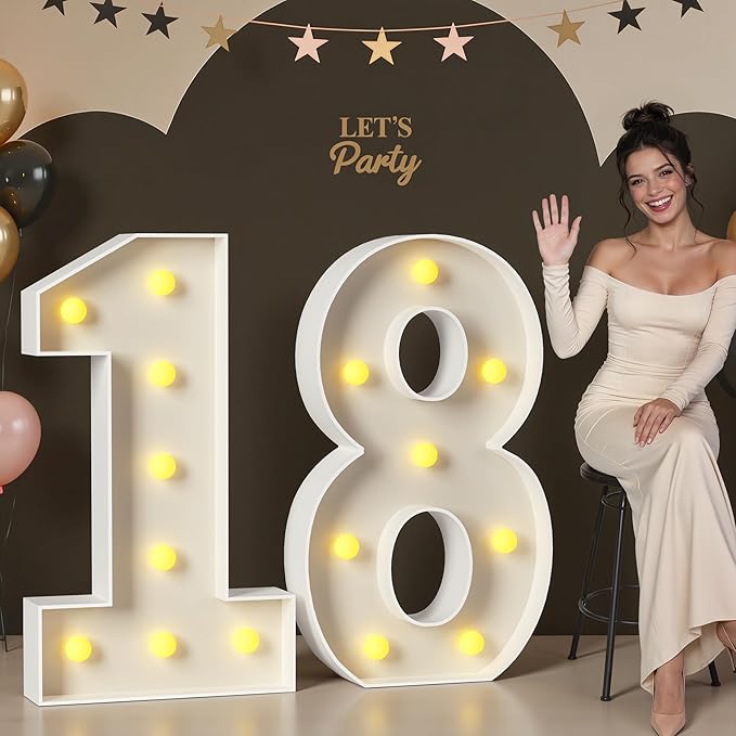Mixifox 18 Light up Numbers 3 Feet Tall, 18 Marquee Numbers for Party, 18th Birthday Decorations, Big 18 Sign with Light for Anniversary, Birthday Backdrop Decor