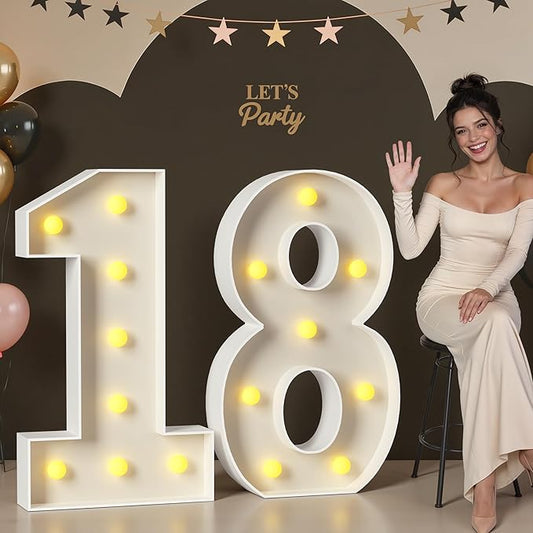 Mixifox 18 Light up Numbers 3 Feet Tall, 18 Marquee Numbers for Party, 18th Birthday Decorations, Big 18 Sign with Light for Anniversary, Birthday Backdrop Decor