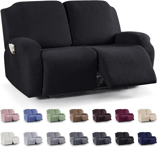 KinCam Recliner Covers, Stretch Reclining Chair Covers, Recliner Sofa Slipcovers Stripe Jacquard Recliner Couch Covers Furniture Protector Covers for Pet Kid (2XL Seater, Black)