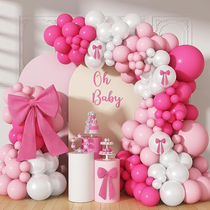 Pink Balloon Arch, Mother's Day Balloons Hot Pink Light Pearl White Latex Balloon for Girls Women Birthday Mother's Day Wedding Baby Shower Bridal Shower Bachelorette Engagement Party Decorations