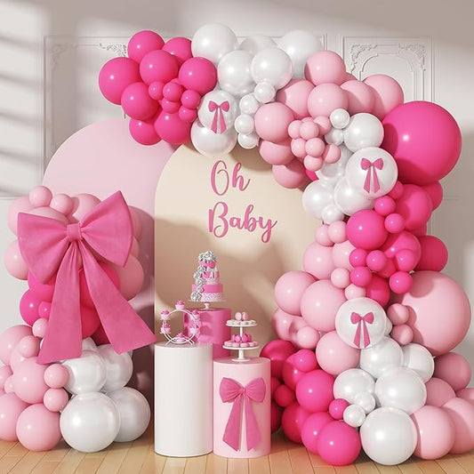 Pink Balloon Arch, Mother's Day Balloons Hot Pink Light Pearl White Latex Balloon for Girls Women Birthday Mother's Day Wedding Baby Shower Bridal Shower Bachelorette Engagement Party Decorations