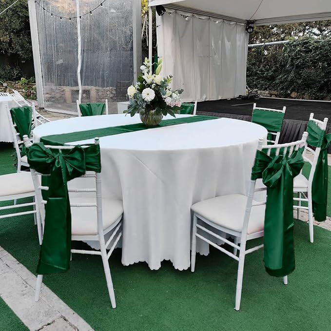 24 Pack Forest Green Satin Table Runners 12 x 108 Inch Long Table Runners for Rectangle Round Tables,Smooth Table Runner for Wedding, Birthday Party Banquets Graduation Engagements Decoration