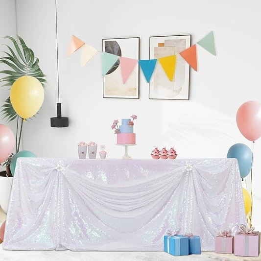 PartyDelight Iridescent Sequin Tablecloth 90"x132" Table Cloth for Wedding Dinning Table Rectangular