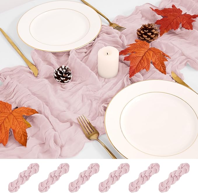 6 Pack Dusty Pink Cheesecloth Table Runner, Long Romantic Semi Sheer Rustic Boho Gauze Table Runners for Wedding Bridal Shower Birthday Party Decorations(17.7×108 Inch)