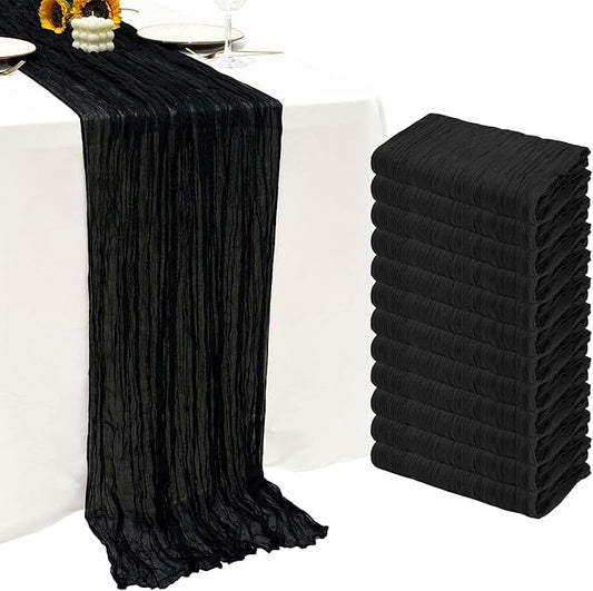 12Pack Black Table Runner 10Ft Cheesecloth Table Runner Boho Gauze Table Runners Long Cheese Cloth Table Runners for Wedding Party Bridal Shower Thanksgiving Christmas