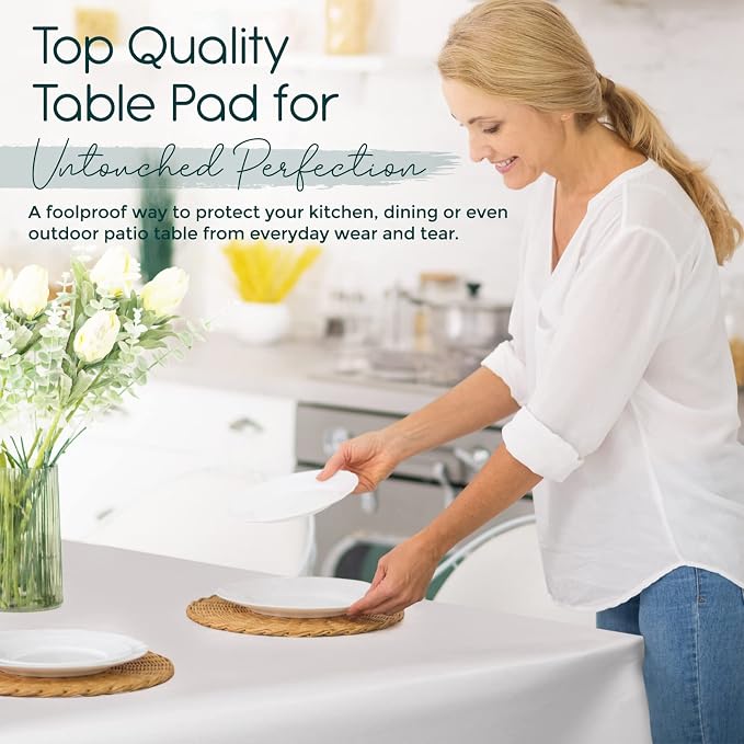 Quality Table Pad Protector, Superior Protection from Spills, Scratches & Heat - Reusable Vinyl Table Cloth with Cushion Flannel Backing (126" L x 54" W)