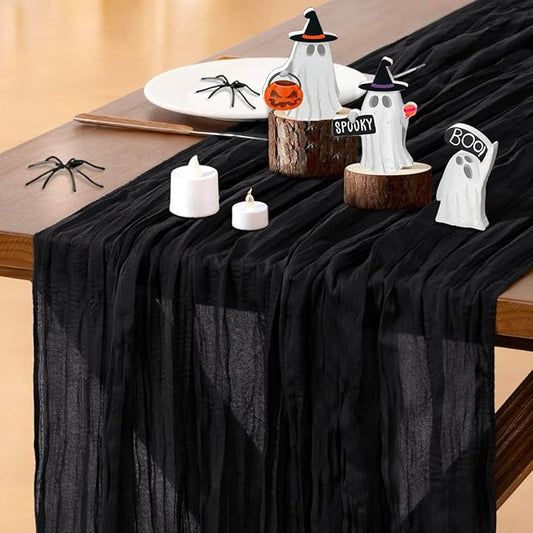 Socomi 6pcs Black Summer Cheesecloth Table Runner Boho Rustic Gauze 120 inch 10FT Cheese Cloth Sheer Runner for Wedding Party Baby Shower Birthday Home Decor Holiday Decorations