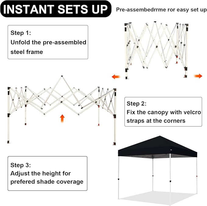 Northroad 8X8 FT Pop Up Canopy, Outdoor Instant Canopy Tent w/Carrying Bag, Portable Gazebo Shelter for Wedding Party,Commercial Event,Patio,Garden,Beach -Black